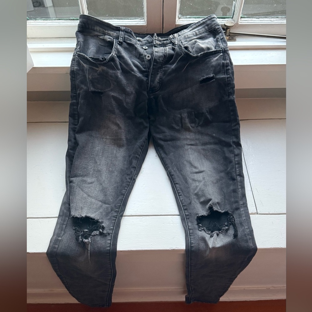 Men's Slim Fit Distressed Charcoal Jeans